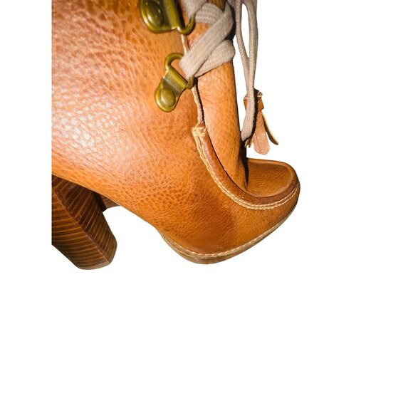 MIA Y2k Steampunk Retro Tan Lace-Up Block High Heel Leather Ankle Booties boho - Picture 8 of 11